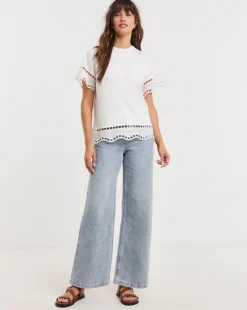 White Crew Neck Broderie T-Shirt