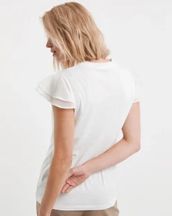 White Crew Neck Chiffon Sleeve Top