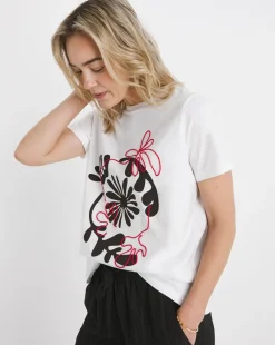 White Crew Neck Embroidered Placement T-Shirt