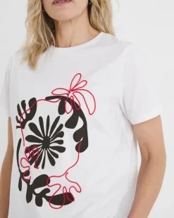 White Crew Neck Embroidered Placement T-Shirt