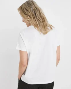 White Crew Neck Embroidered Placement T-Shirt