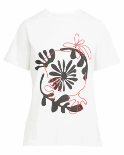 White Crew Neck Embroidered Placement T-Shirt