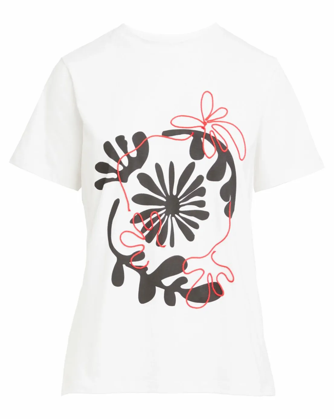 White Crew Neck Embroidered Placement T-Shirt