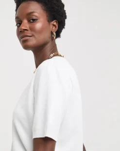 White Crew Neck Short Puff Sleeve Jumper