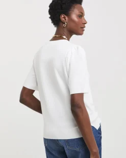 White Crew Neck Short Puff Sleeve Jumper