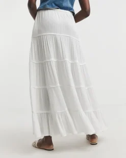 White Crinkle Tiered Maxi Skirt