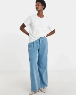 White Crochet Placement T-shirt