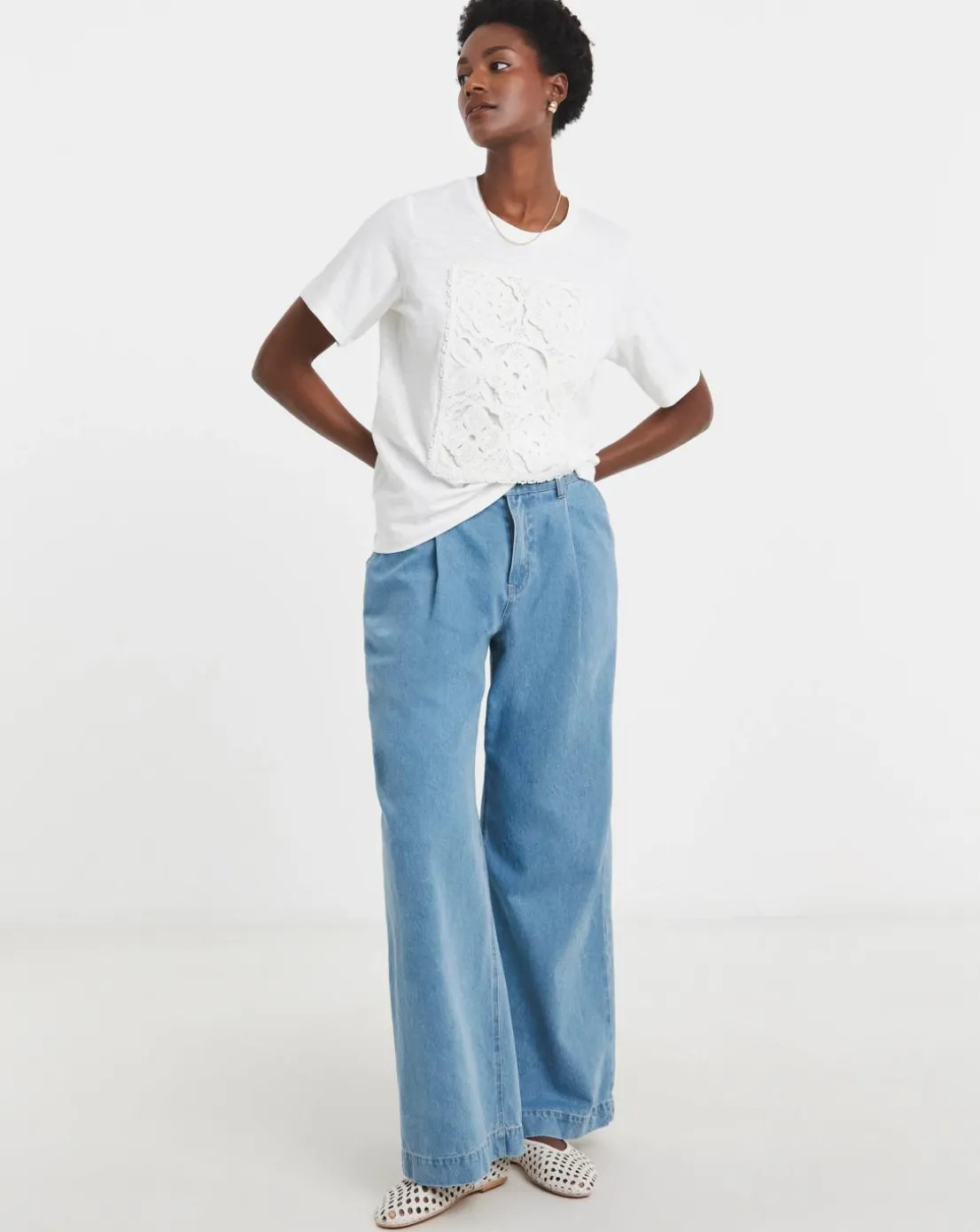 White Crochet Placement T-shirt