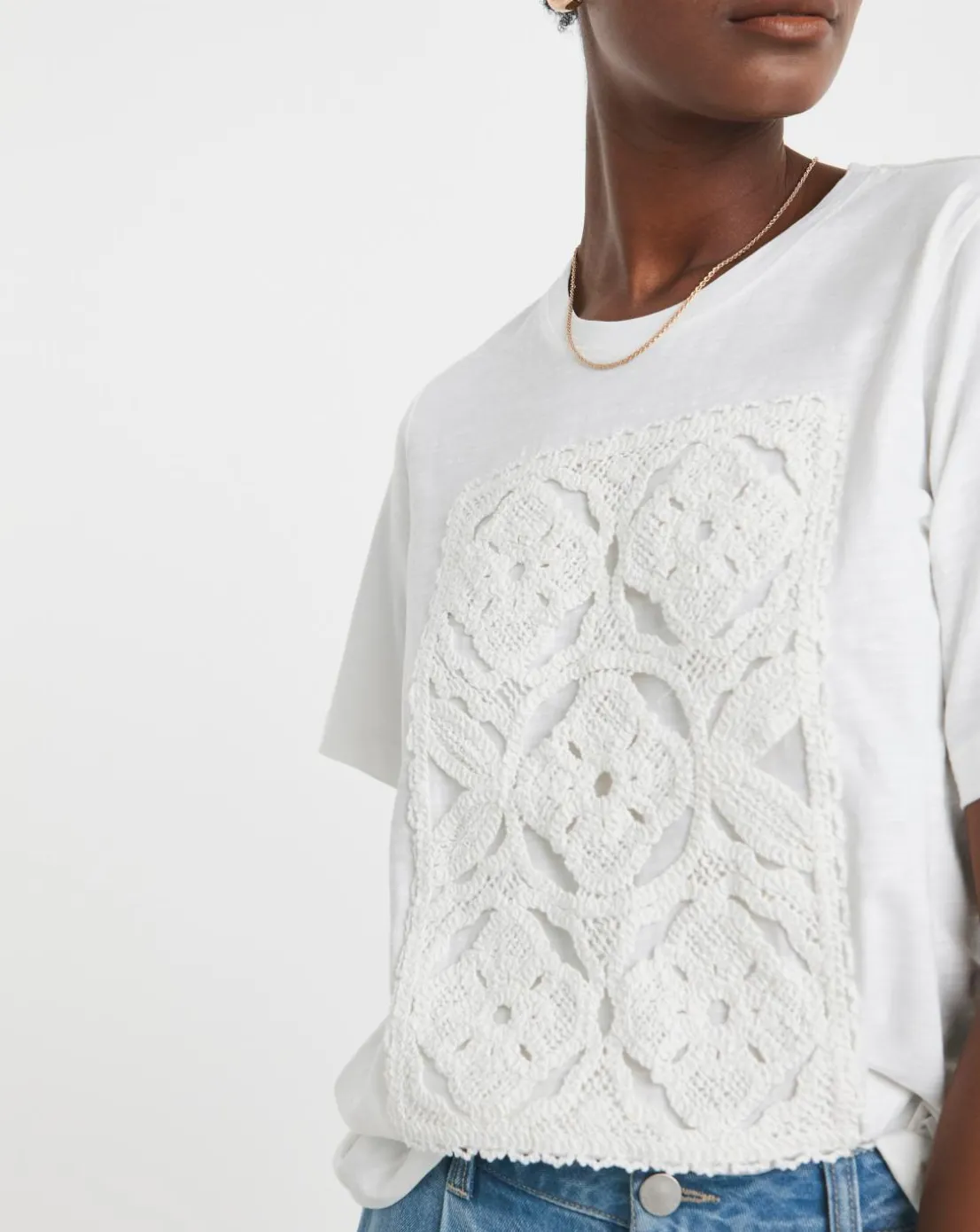 White Crochet Placement T-shirt