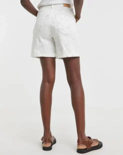 White Floral Embroidered Denim Shorts