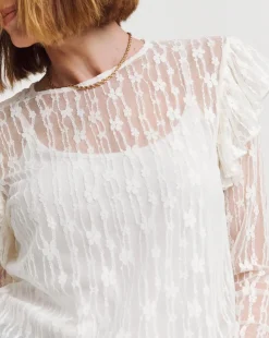 White Lace High Neck Long Sleeve Top