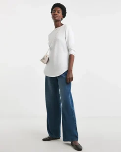 White Longline Curved Hem Top