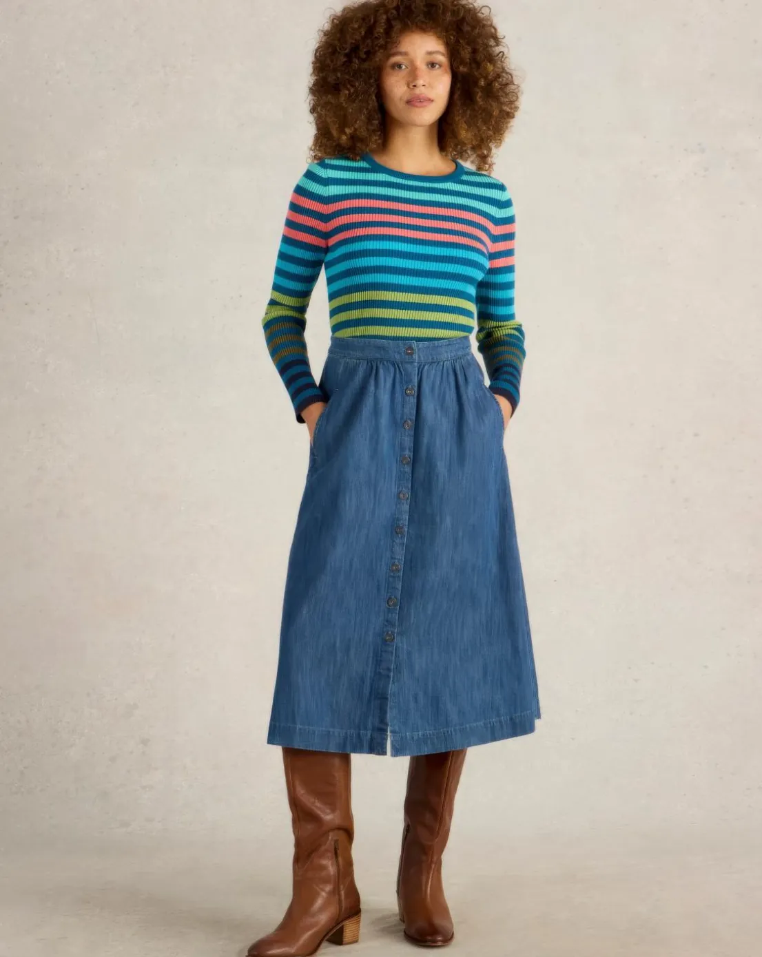 White Stuff Heather Denim Midi Skirt