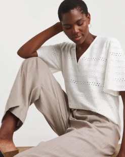 White V Neck Brioderie Angel Sleeve Top