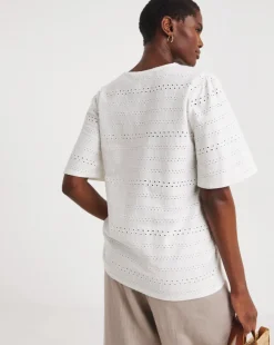 White V Neck Brioderie Angel Sleeve Top