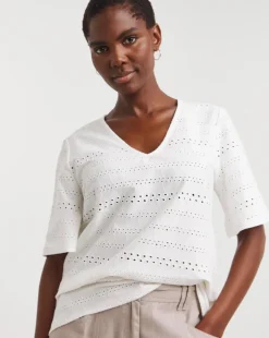 White V Neck Brioderie Angel Sleeve Top