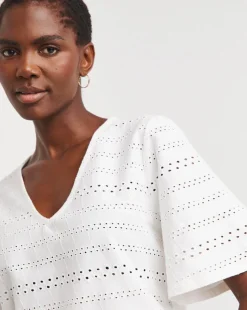 White V Neck Brioderie Angel Sleeve Top