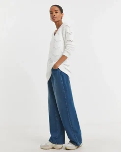 White V-neck Open Stitch Tunic