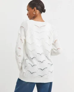 White V-neck Open Stitch Tunic