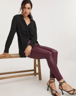 Wine Faux Leather Leggings with Cosy Touch Lining