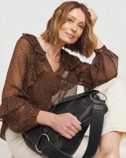 Womens Chiffon Ruffle Detail Blouse - Leopard Floral