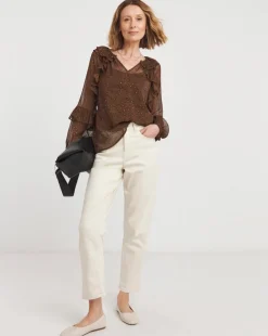 Womens Chiffon Ruffle Detail Blouse - Leopard Floral