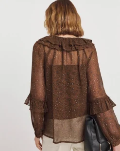 Womens Chiffon Ruffle Detail Blouse - Leopard Floral