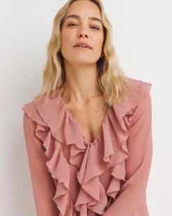 Womens Chiffon Ruffle Detail Blouse - Berry