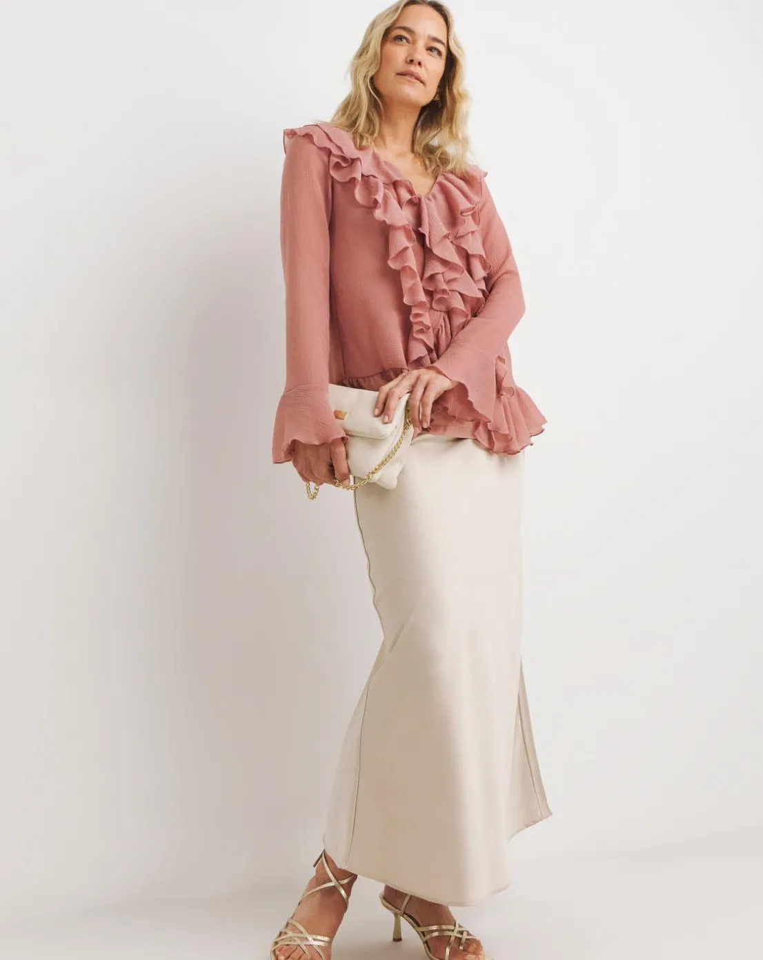 Womens Chiffon Ruffle Detail Blouse - Berry