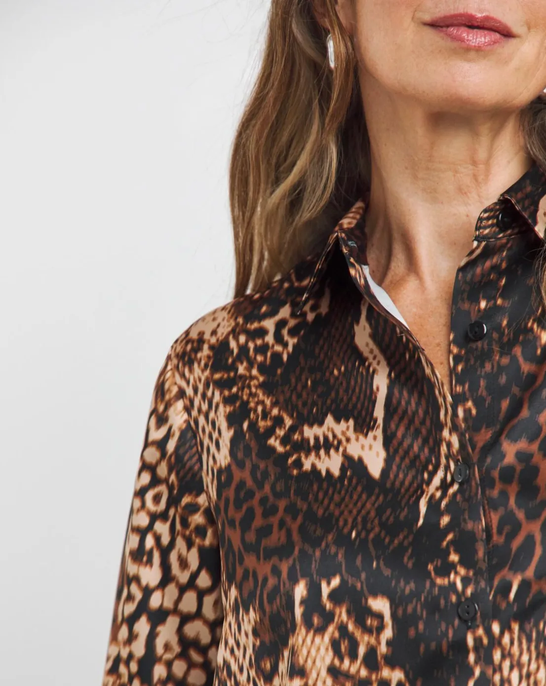 Womens Classic Satin Long Sleeve Shirt - Snake Print
