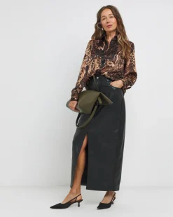 Womens Classic Satin Long Sleeve Shirt - Snake Print