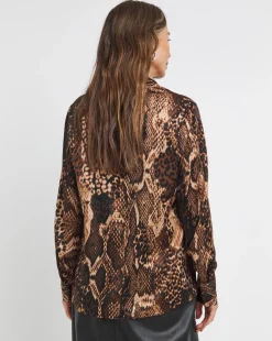 Womens Classic Satin Long Sleeve Shirt - Snake Print