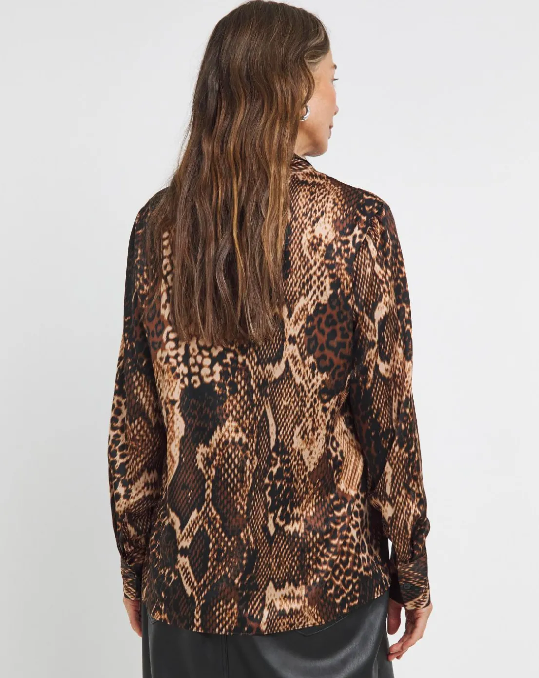 Womens Classic Satin Long Sleeve Shirt - Snake Print