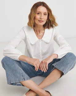 Womens Collar Detail Button Through Blouse - Ivory