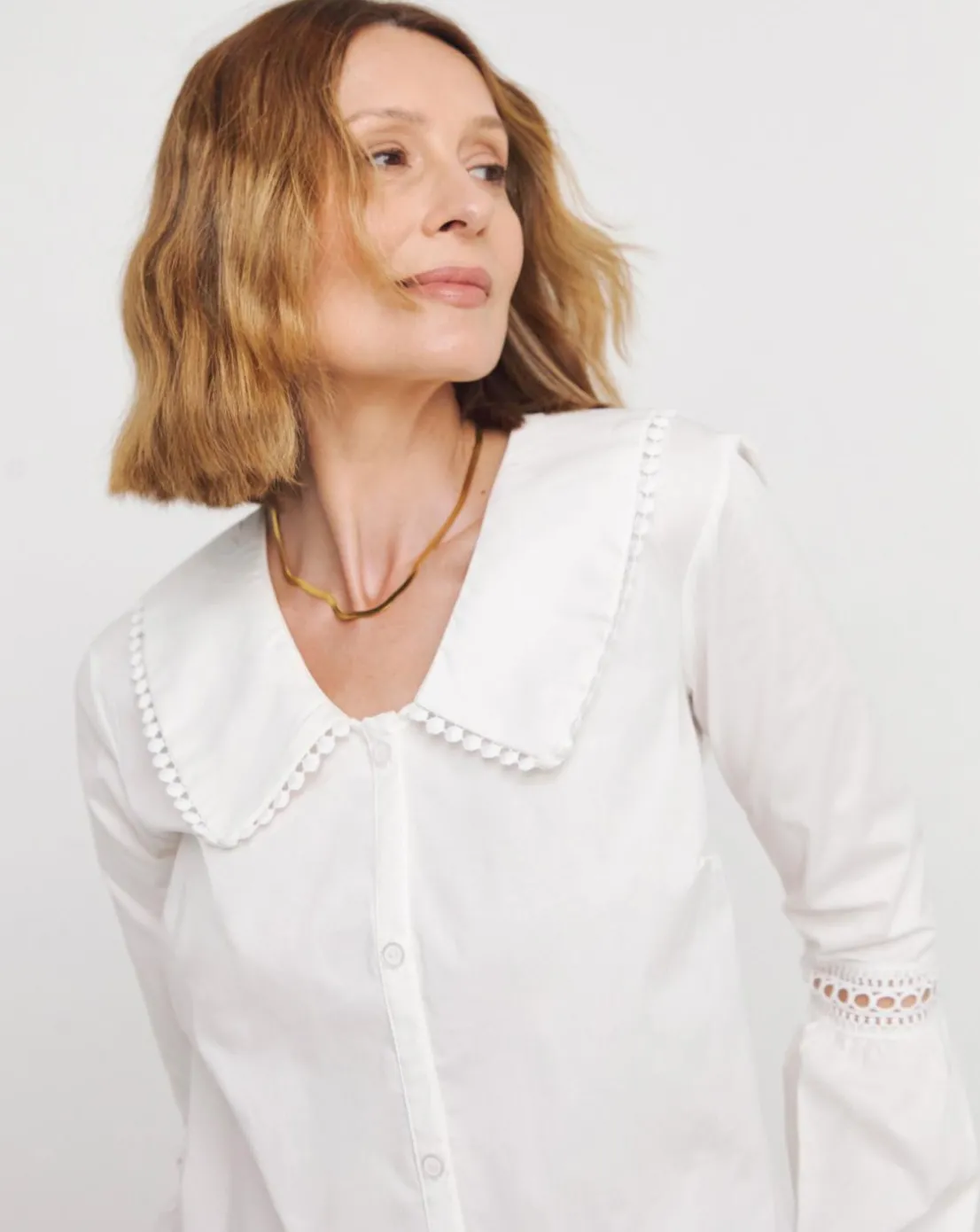 Womens Collar Detail Button Through Blouse - Ivory