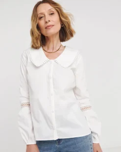 Womens Collar Detail Button Through Blouse - Ivory