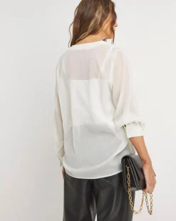 Womens Diamante Chiffon V Neck Long Sleeve Blouse - Champagne