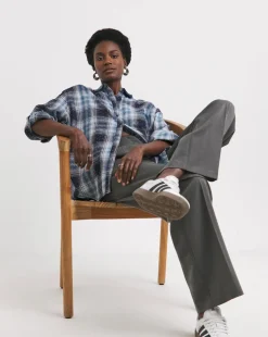 Womens Diamante Extreme Oversized Shirt - Blue Check