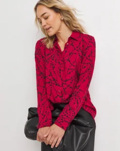 Womens Dipped Back Long Sleeve Shirt - Red Abstract