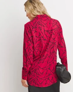 Womens Dipped Back Long Sleeve Shirt - Red Abstract