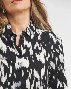 Womens Dipped Back Shirt - Blue Geo