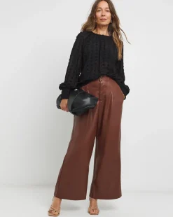 Womens Dobby Long Sleeve Blouse - Black