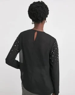 Womens Embellished Long Sleeve Blouse - Black
