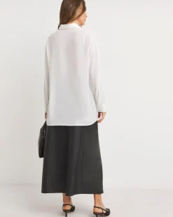 Womens Floral Placement Long Sleeve Shirt - White