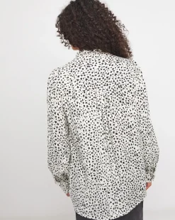 Womens Frill Detail Long Sleeve Blouse - Ivory Print