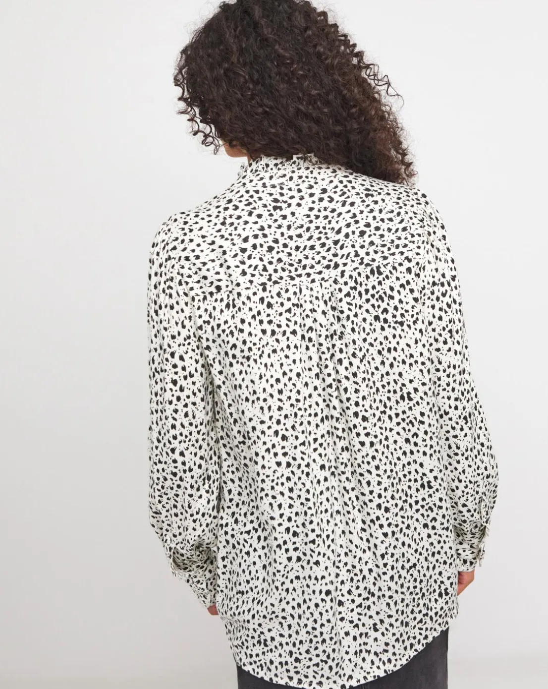 Womens Frill Detail Long Sleeve Blouse - Ivory Print