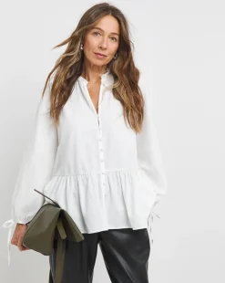 Womens Frill Detail Smock Blouse - Ivory