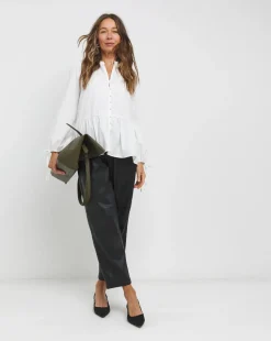 Womens Frill Detail Smock Blouse - Ivory