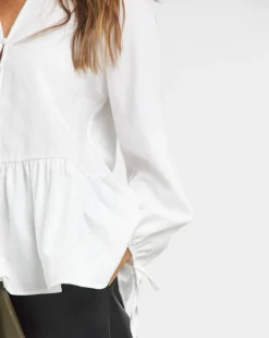 Womens Frill Detail Smock Blouse - Ivory