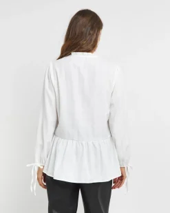 Womens Frill Detail Smock Blouse - Ivory